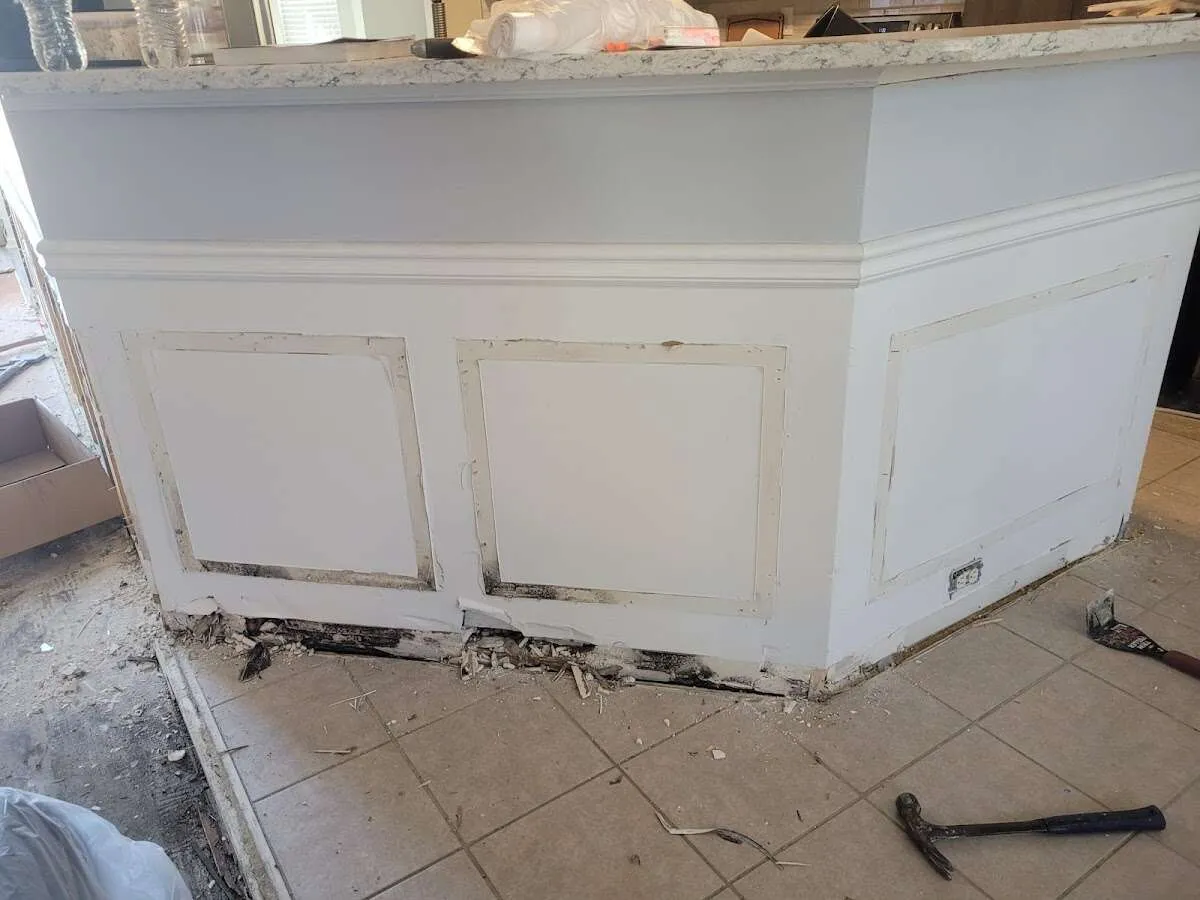 Water damage and mold on kitchen during Storm Damage Restoration in Williamsburg